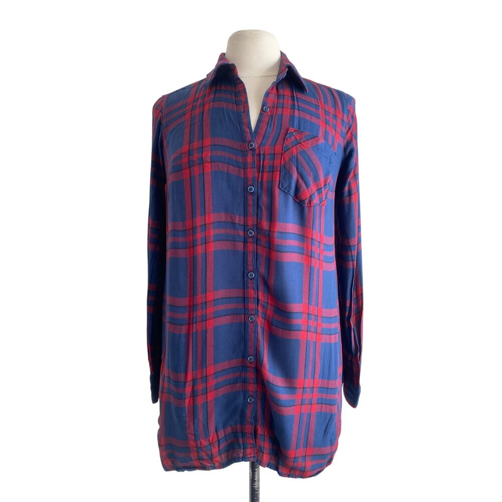 ISABEL MATERNITY Plaid Button Down Shirt Womens Sz XS Red Navy Cabincore